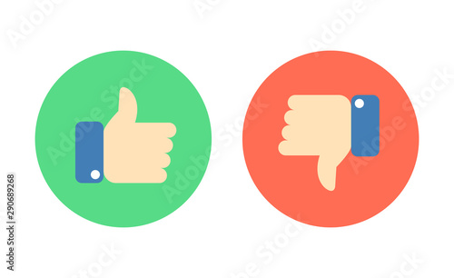 Like and dislike icons set. Thumbs up and thumbs down. Vector illustration.