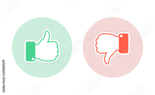 Like and dislike icons set. Thumbs up and thumbs down. Vector illustration.