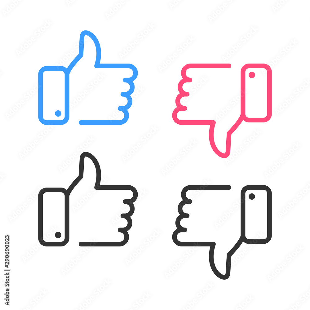 Like and dislike icons set. Thumbs up and thumbs down. Vector illustration. Like and dislike icons set. Thumbs up and thumbs down. Vector illustration.