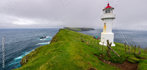 Panoramic view of old lighthouse on the beautiful island Mykines