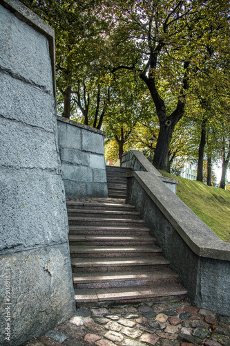 Stone stairs on coastline.