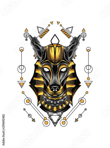 Gold Anubis Head with Sacred Gemoetry photo