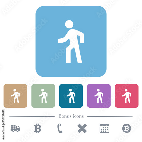 Man walking left flat icons on color rounded square backgrounds