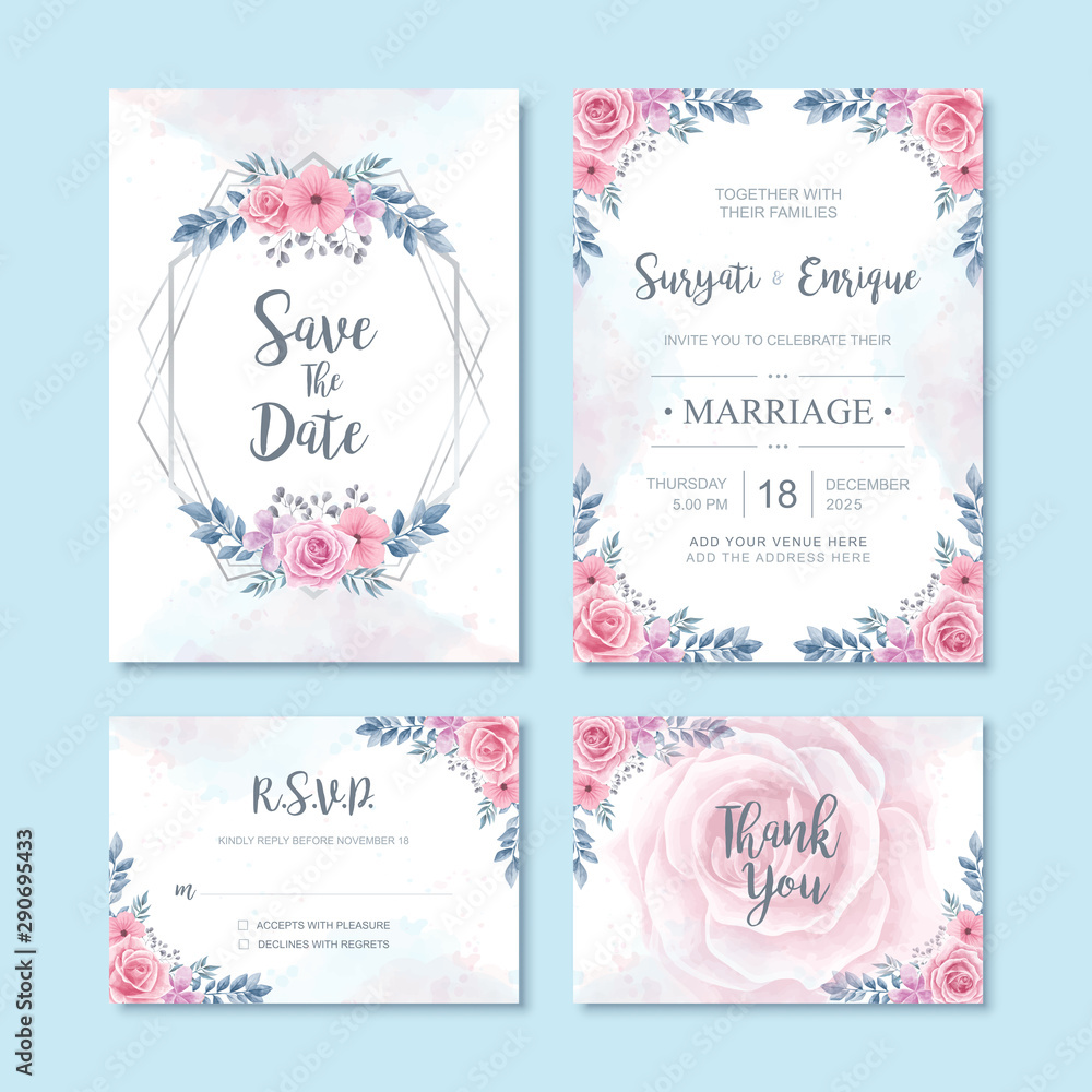Obraz premium Watercolor Floral Flower Wedding Invitation Card Decoration