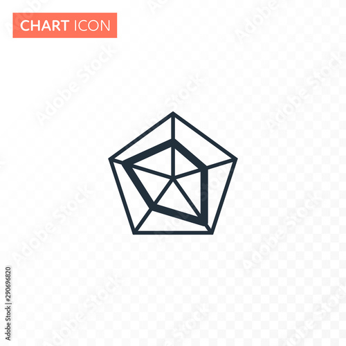 Vector flat radar chart diagram illustration. Simple black color icon isolated on white to transparent background. Concept of finance statistics, analitics. Design element for ui, report, web