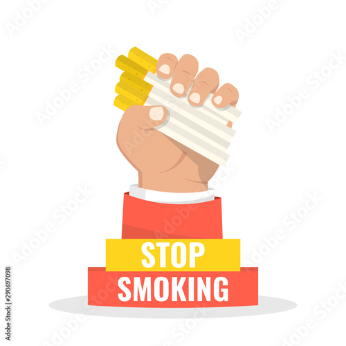Cigarettes in hand. Giving up smoking. Stop smoking concept. Vector illustration.