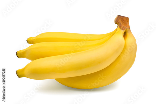 Ripe yellow bunch of bananas fruit isolated on white background with clipping path.