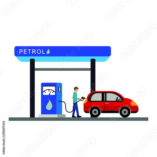 Gas station with man refueling car on gas station.