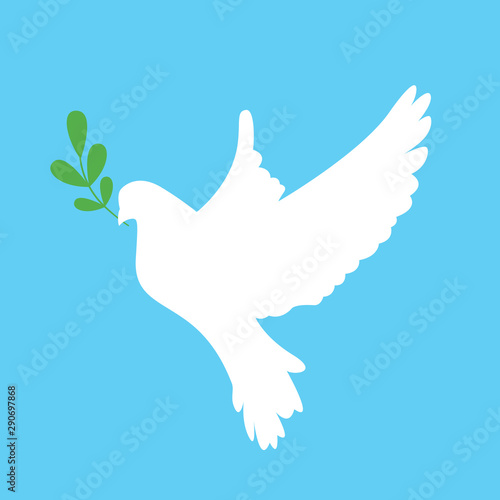 Peace dove with green branch. Vector illustration.