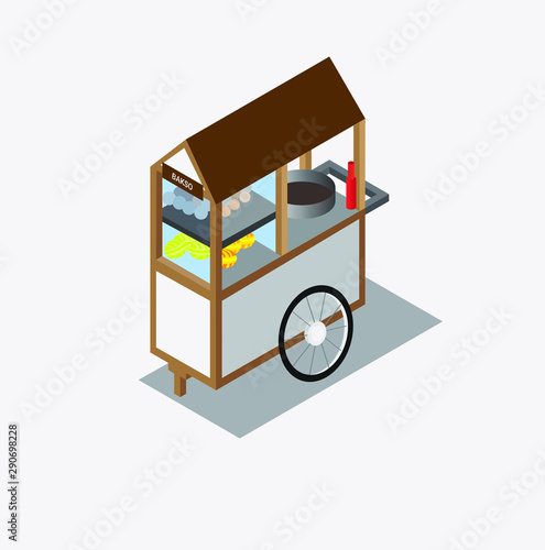 Traditional indonesian street food bakso isometric illustration vector