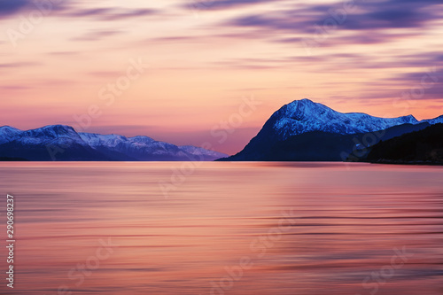 Sunset view of mountains in Molde  Norway in the evening at sunset