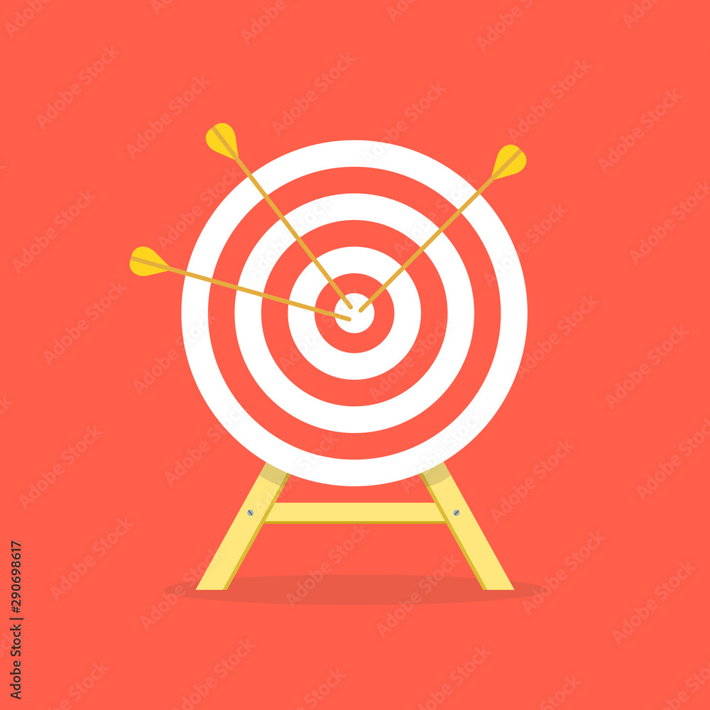 Target with arrow, standing on a tripod. Goal achieve concept. Vector illustration. Target with arrow, standing on a tripod. Goal achieve concept. Vector illustration.