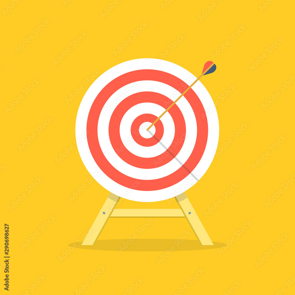 Target with arrow, standing on a tripod. Goal achieve concept. Vector illustration. Target with arrow, standing on a tripod. Goal achieve concept. Vector illustration.