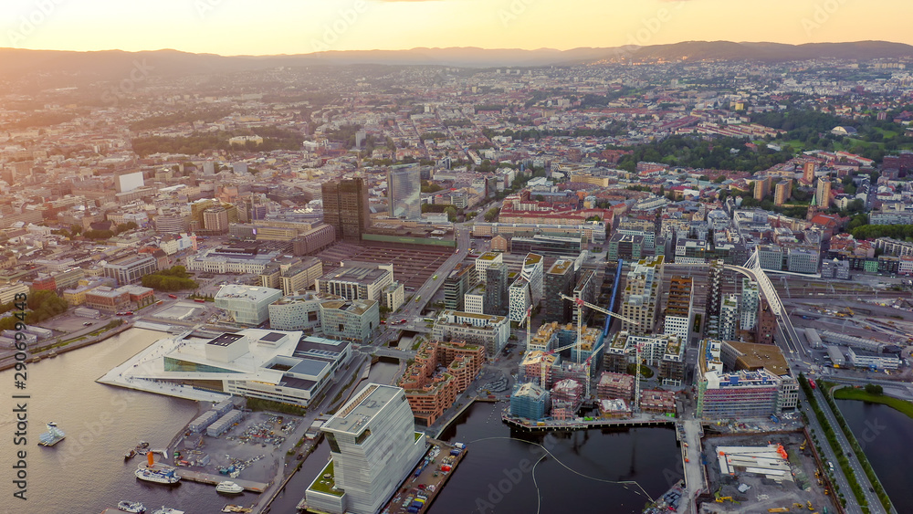 Oslo, Norway. Oslo Opera House. Operahuset Oslo. View overlooking the town.  Sunset, From Drone Stock Photo | Adobe Stock