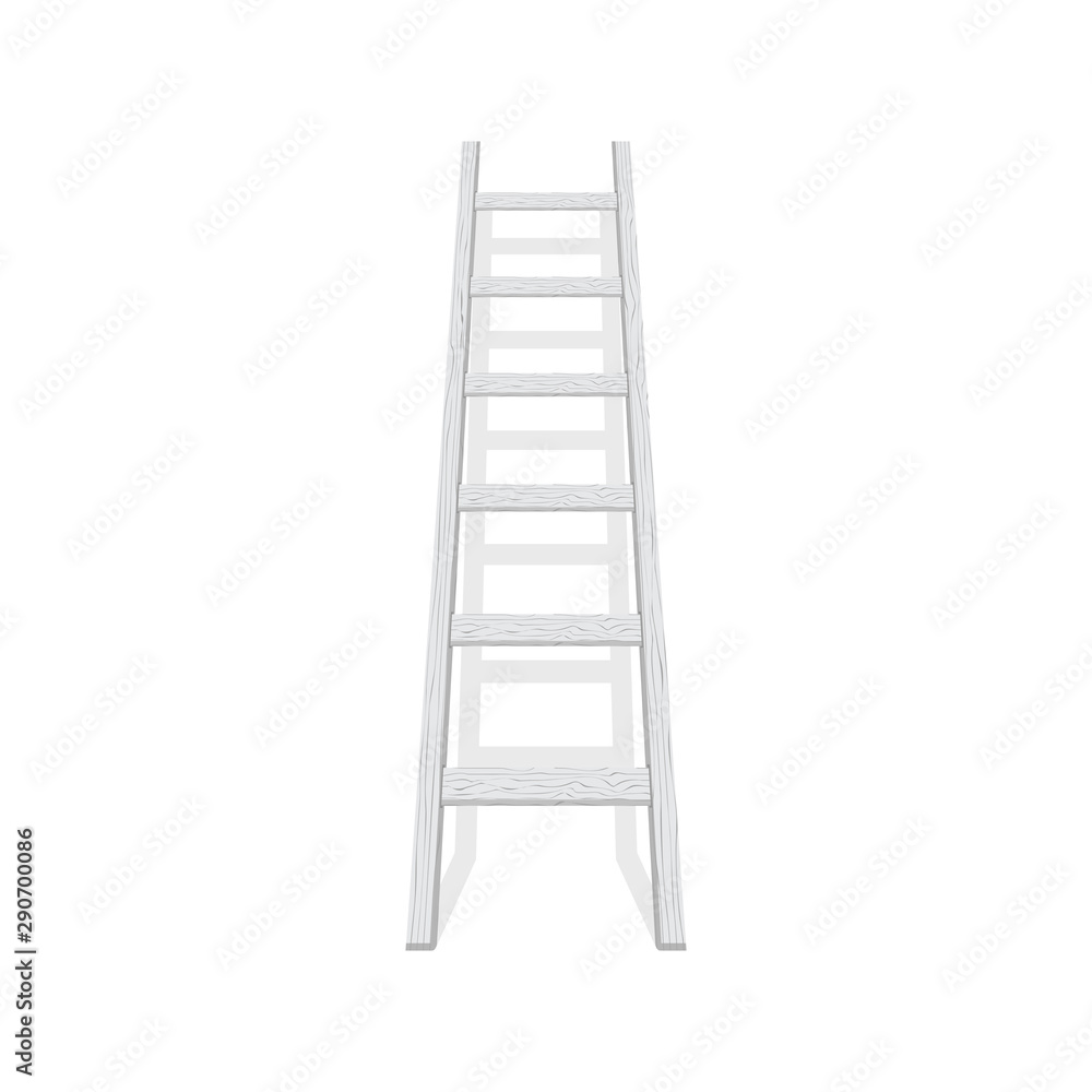 Wooden step ladder stand near white wall. Vector illustration