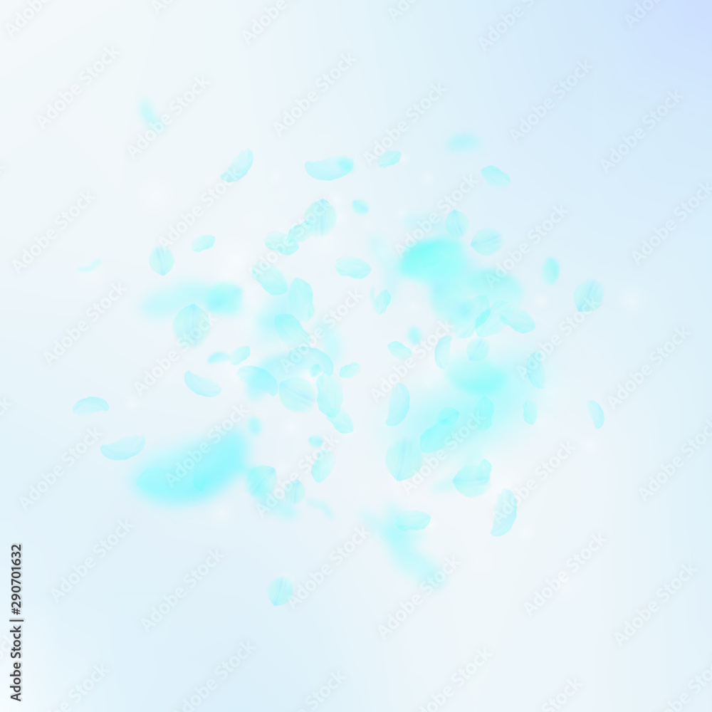 Turquoise flower petals falling down. Fetching rom Turquoise flower petals falling down. Fetching rom