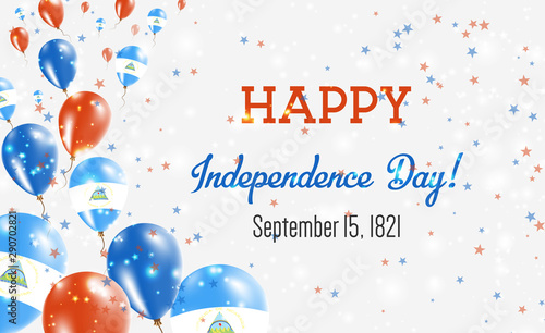 Nicaragua Independence Day Greeting Card. Flying Balloons in Nicaragua National Colors. Happy Independence Day Nicaragua Vector Illustration.