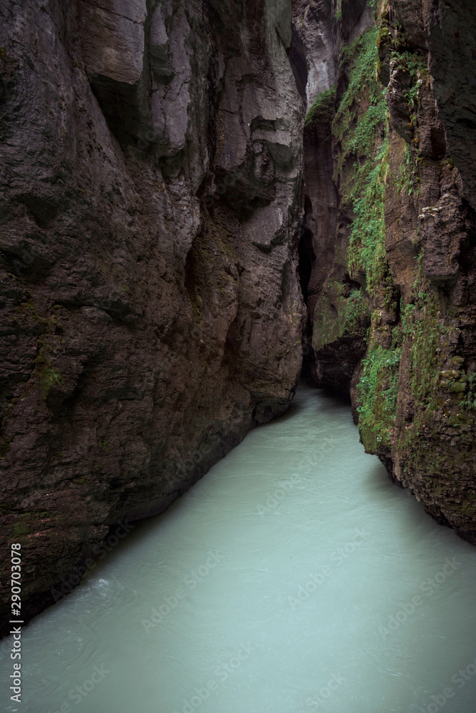 Inside the Aare Gorge, a section of the river Aare that carves through a limestone ridge.