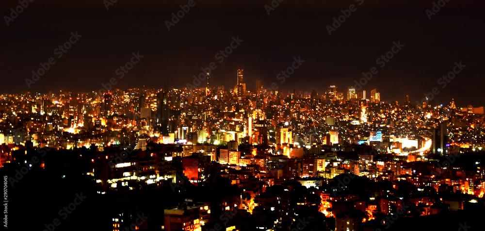 Overview of the capital of lebanon, Beirut, cityskyline and cityscape by night