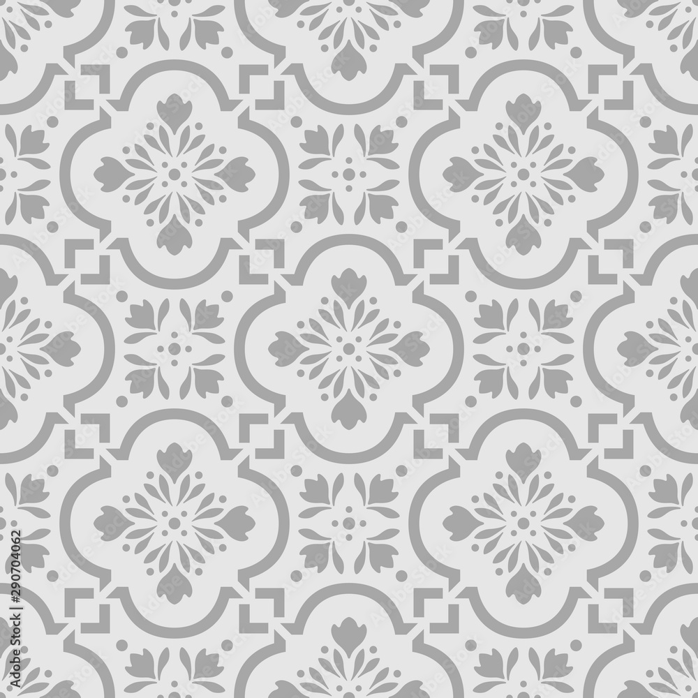 Gray Moroccan Floral Tile Seamless Pattern