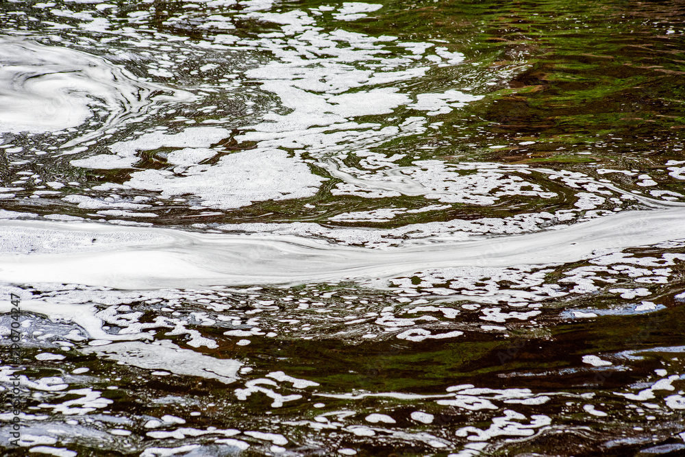 Eco background made of water with white foam and green reflection, soft focus Eco background made of water with white foam and green reflection, soft focus
