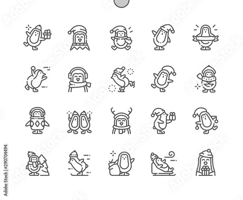 Christmas penguins Well-crafted Pixel Perfect Vector Thin Line Icons 30 2x Grid for Web Graphics and Apps. Simple Minimal Pictogram