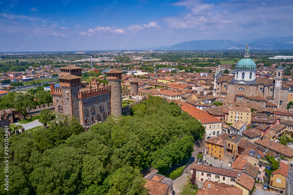 Aerial photography with drone. Castle Bonoris in the city of Montichiari, Italy.