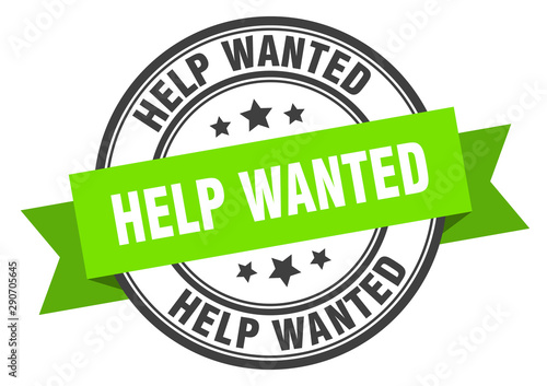 help wanted label. help wanted green band sign. help wanted