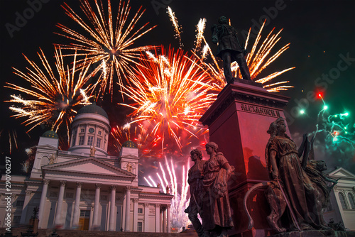 Canvas Print colorful fireworks in Helsinki.