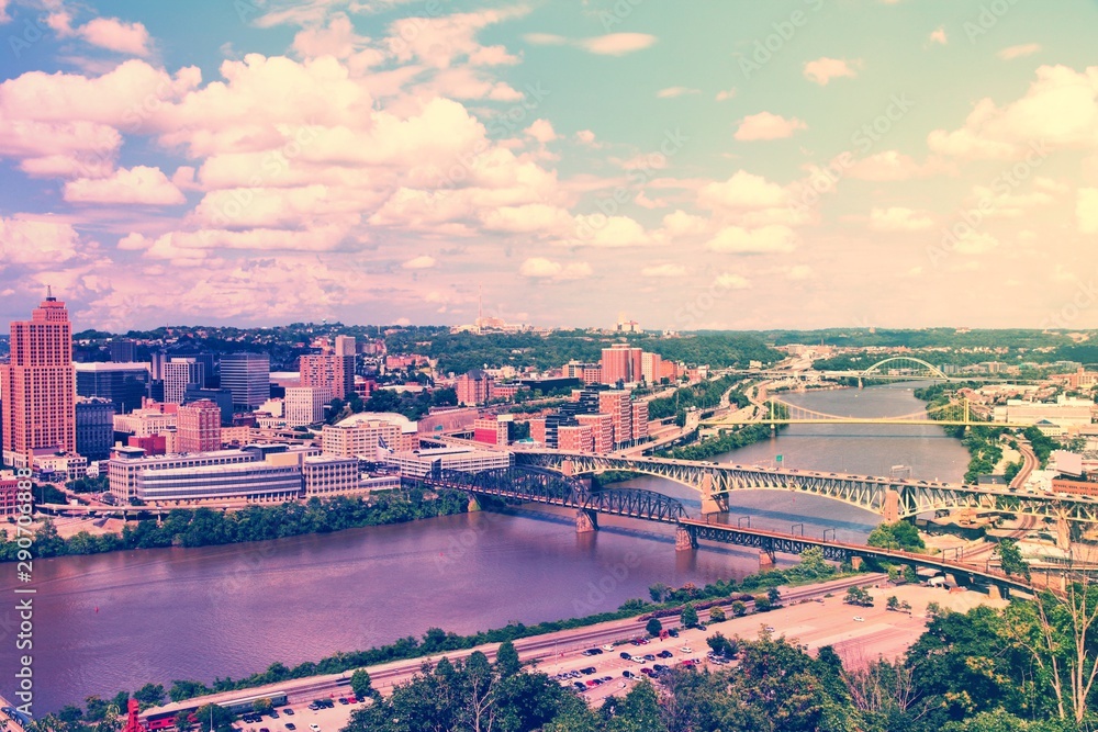 Pittsburgh city. Retro color filter.
