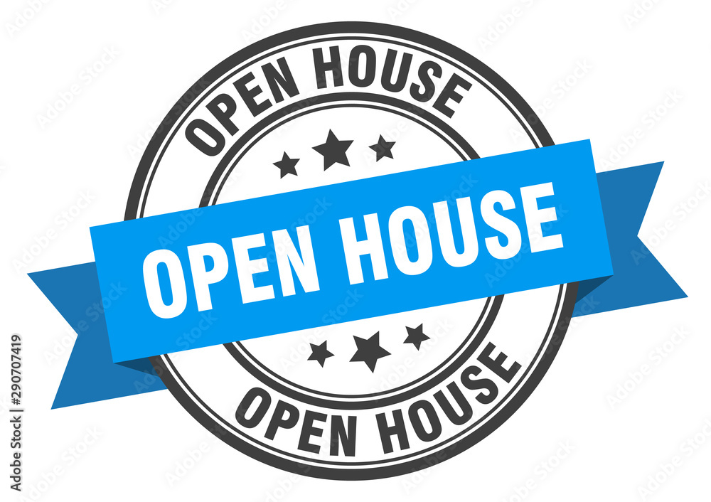 open house label. open house blue band sign. open house open house label. open house blue band sign. open house