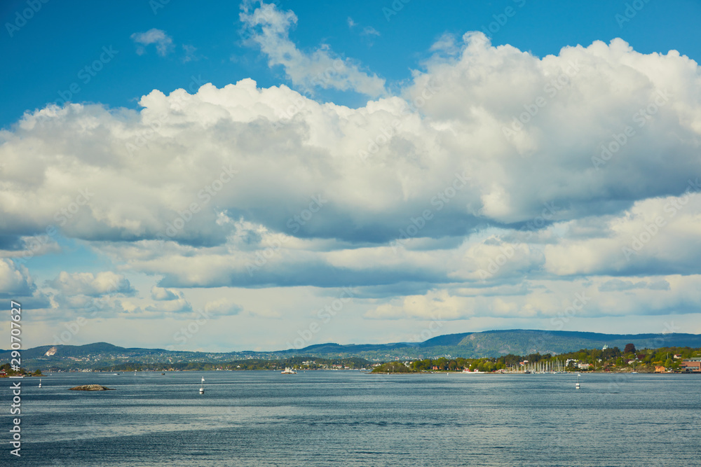 Oslo fjord and sky with clouds