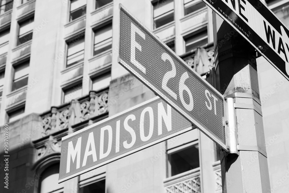 Obraz premium Madison Avenue. Black and white vintage tone.