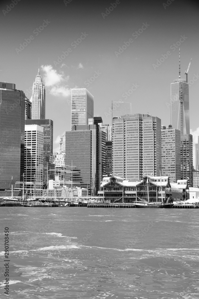 New York City skyline. Black and white vintage style.