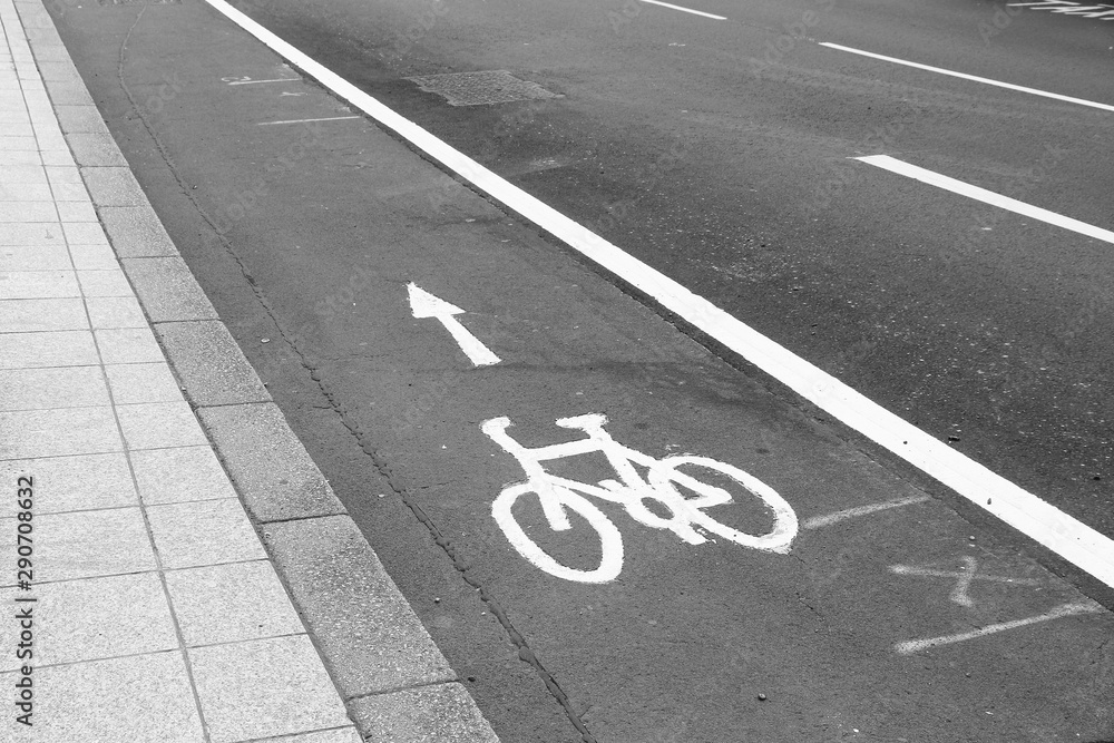 Obraz premium Bicycle lane in UK. Black and white vintage style.