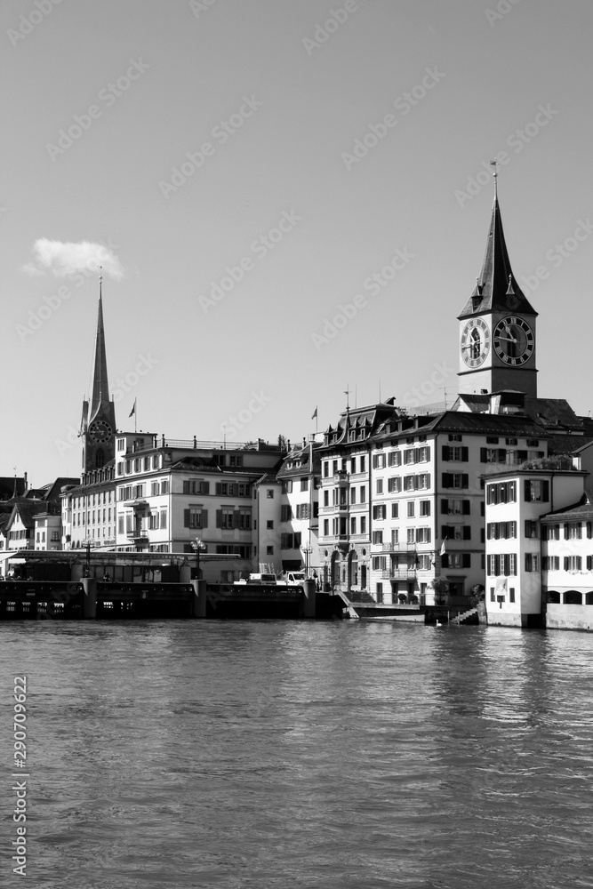 Switzerland - Zurich. Black and white retro style.
