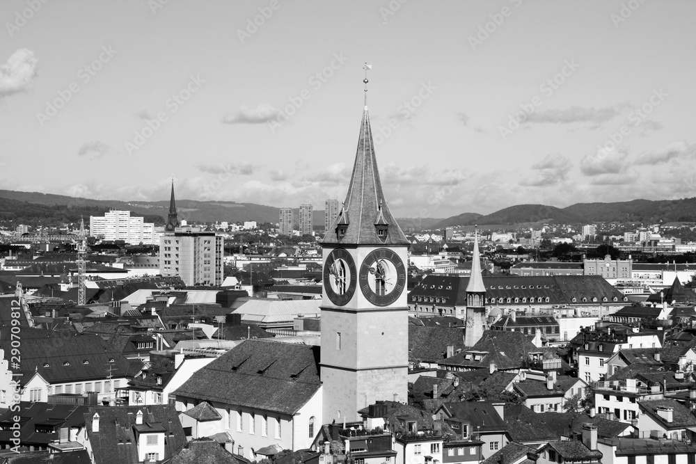 Zurich, Switzerland. Black and white retro style.