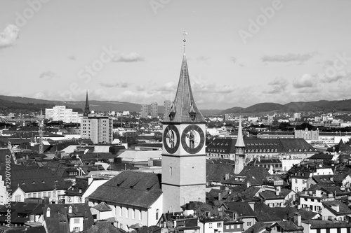 Zurich, Switzerland. Black and white retro style.