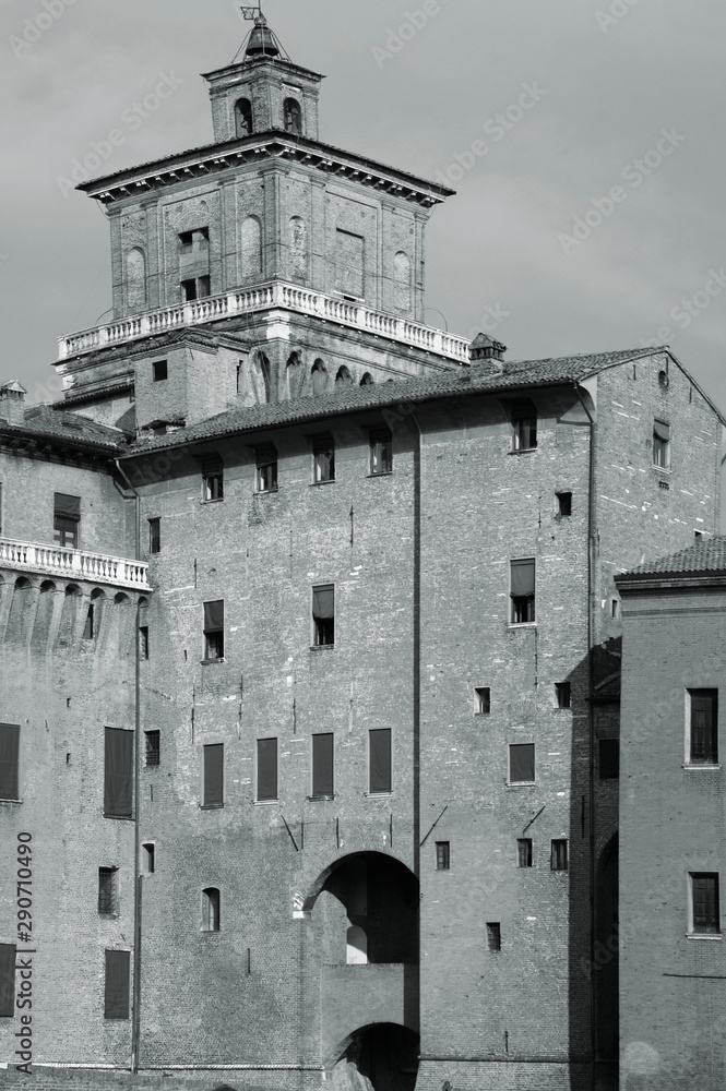 Obraz premium Ferrara castle in Italy. Black and white retro style.