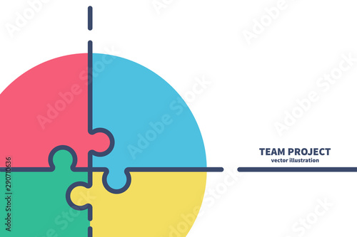 Abstract background landing page. Team project. Line design concept cooperation. Symbol collaboration. Vector illustration flat design. Connection puzzle.