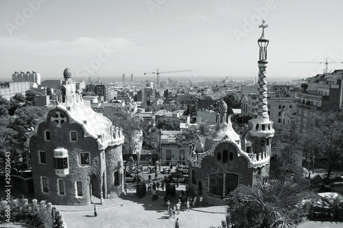 Photography Barcelona city. Black and white retro style.