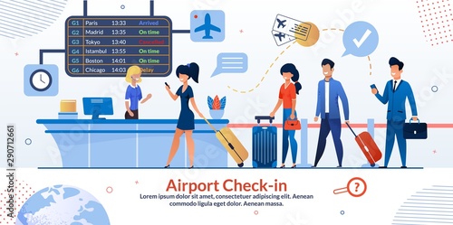 Airport Check-in Reception and Tourists Poster