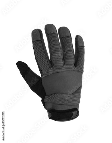 Military gloves, tactical gloves, protective gloves isolated white background. Wrist.