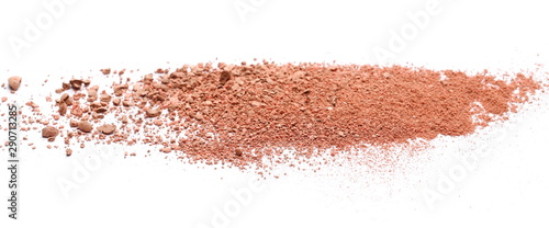 Face powder makeup, crushed blusher balls, isolated on white background
