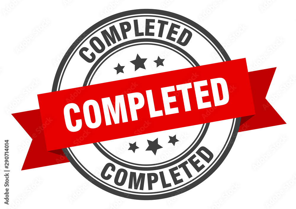 completed label. completed red band sign. completed completed label. completed red band sign. completed