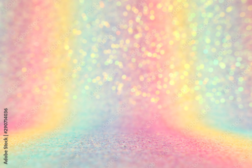 background of abstract glitter lights. multicilor blue, pink, gold, purple and mint. de focused