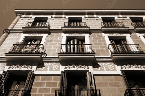 Mediterranean architecture in Madrid. Sepia tone vintage style. photo