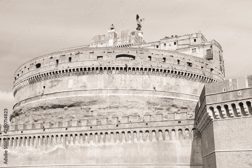 Rome Castle Sant' Angelo. Sepia tone vintage style.