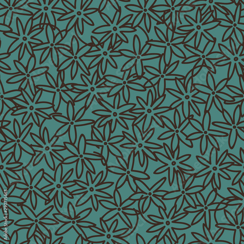 Vector seamless flower pattern in green. Simple anise drawing made into repeat. Great for background, wallpaper, wrapping paper, packaging, fashion.