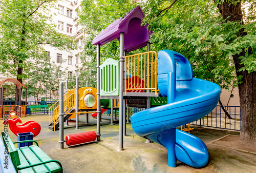 Modern playground in the courtyard of a residential building